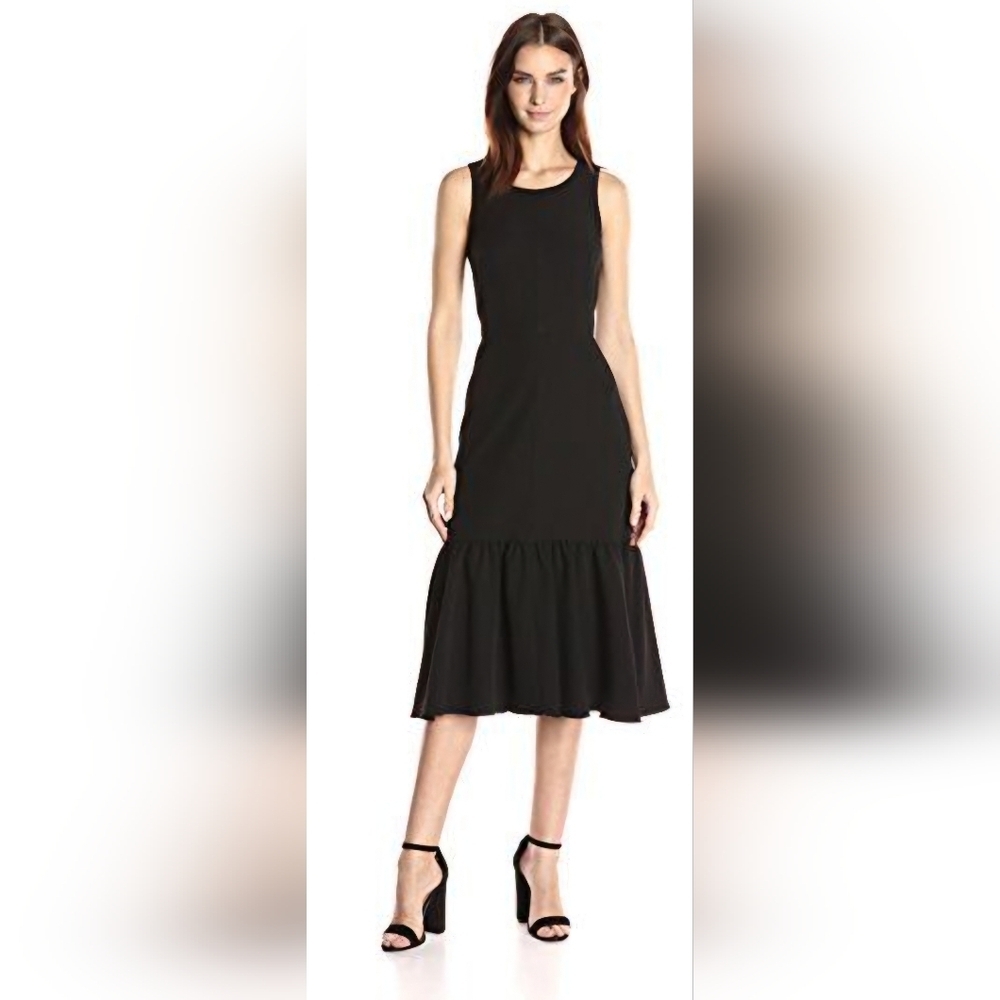 NWT Nanette Lepore Black Sleeveless Midi Ruffle Dress Size 16